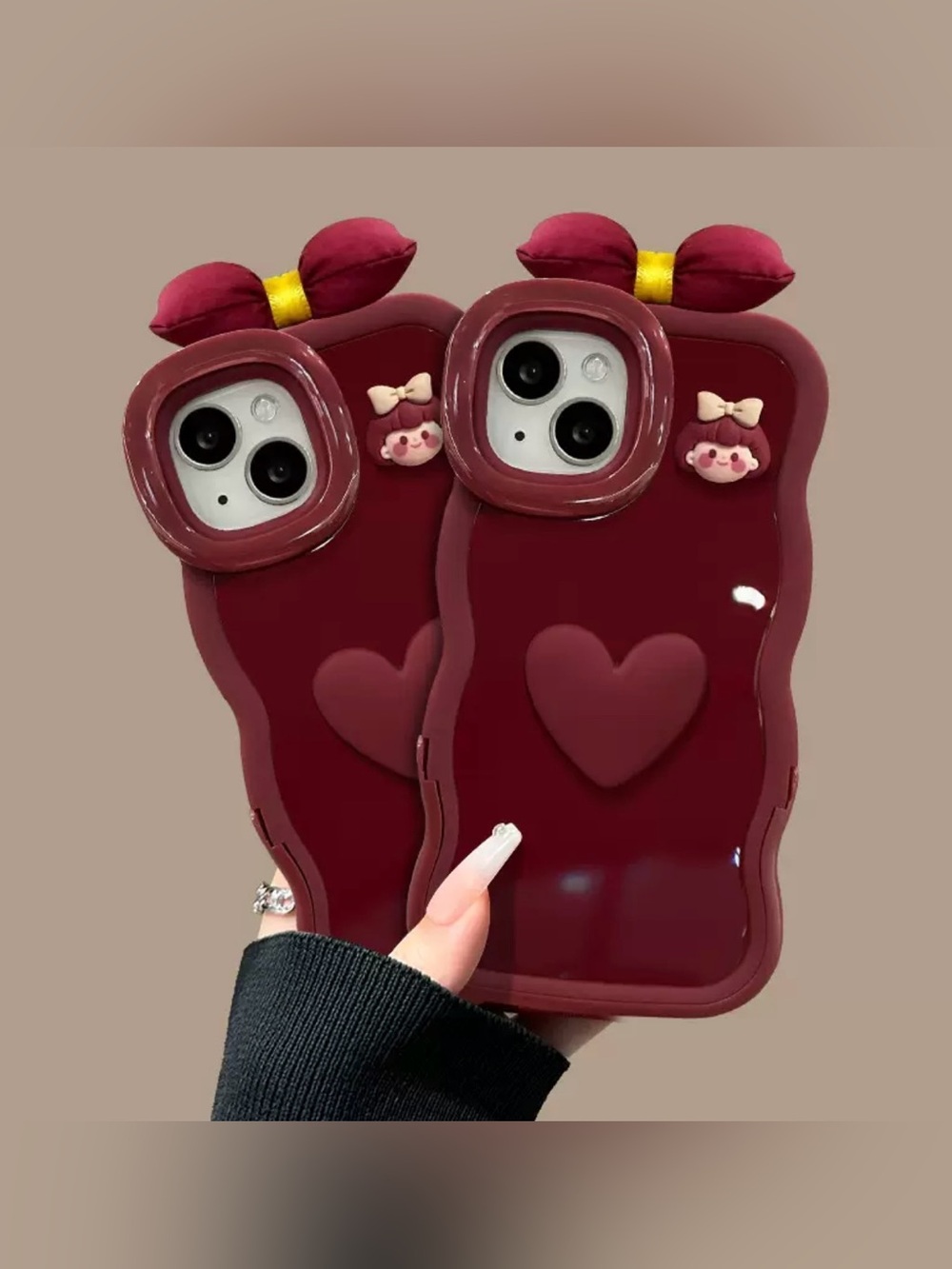Burgundy Heart Stand iPhone 16 Pro Max Case